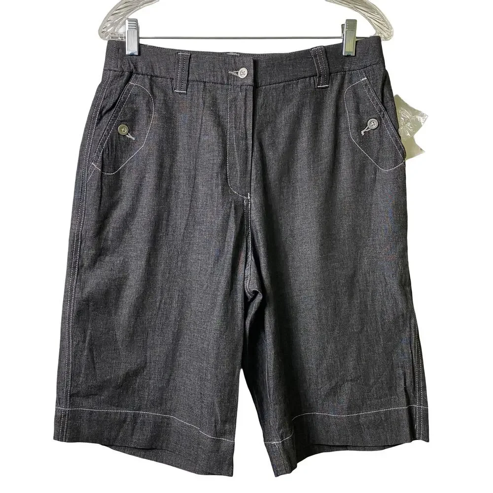 Susan Graver NWOT Black Soft Denim Capri  High Rise Shorts‎ M (2554)